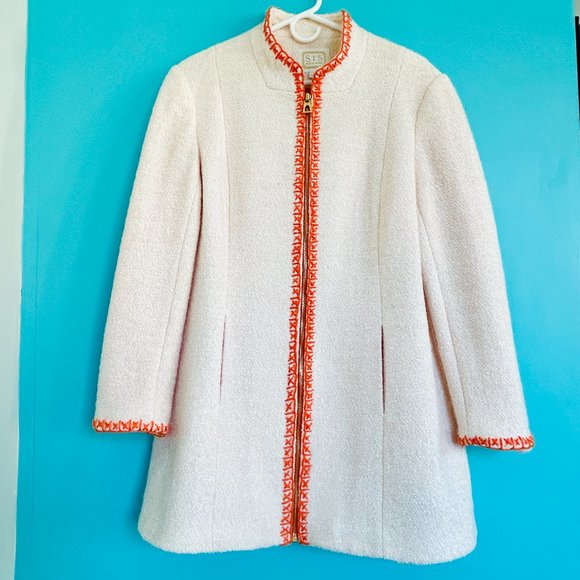 Sail to Sable Hand-Embroidered Boucle Zip Coat in Creme (size L) - Picture 3 of 14